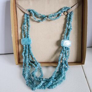 Quartzite With Aquamarine Rhodium Over Sterling Silver Beaded Necklace